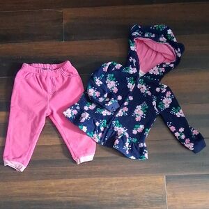 Buster Brown Navy Floral Hoodie & Pink Pants Set